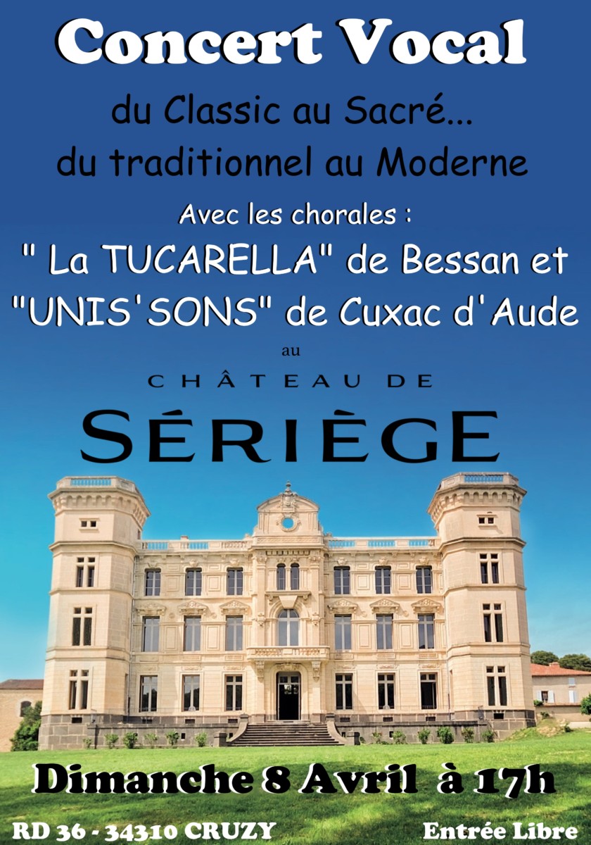 Concert Vocal à Sériège le dimanche 8 avril à 17h.